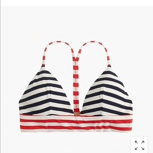 J. Crew Navy & Red Striped T-band Bikini Top